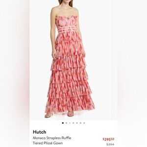 Hutch Anthropologie maxi strapless ruffle tiered plissé gown / dress